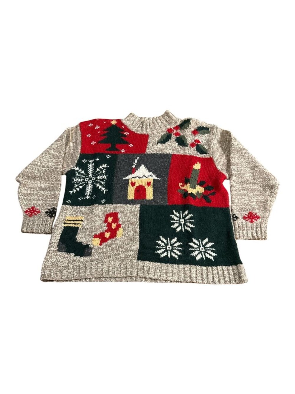 Vintage Crazy Horse Holiday Sweater Christmas Patchwork Wool Blend Womens L / XL